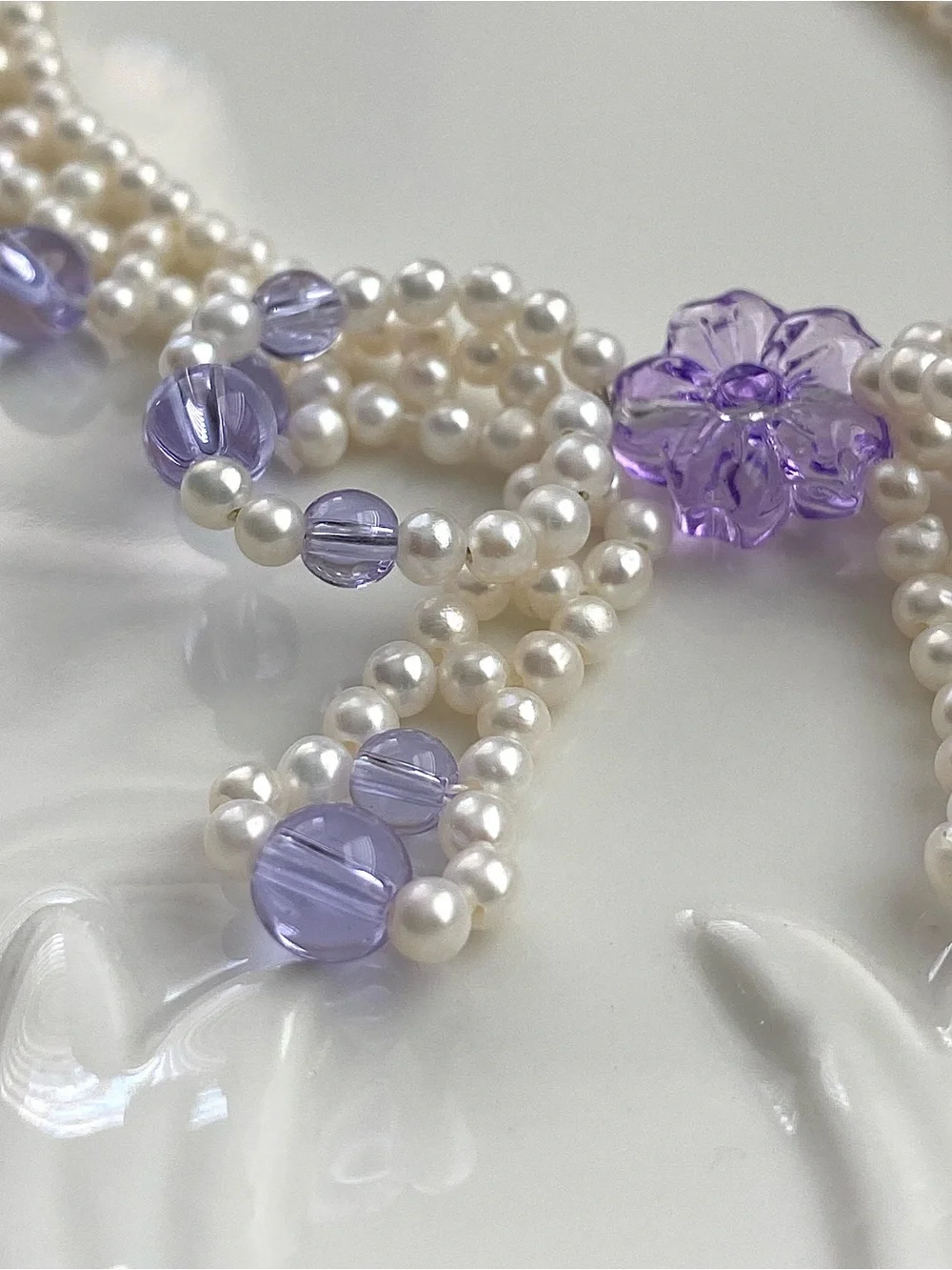 GP88-Handmade Braided High Quality Round Baby Pearl And Amethyst Bow Necklace